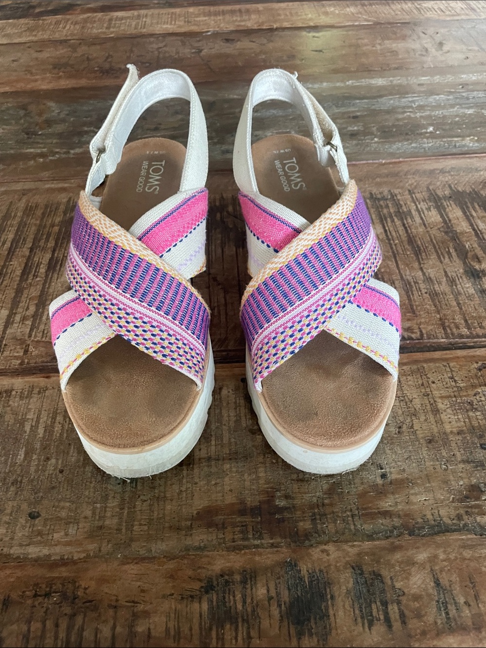 Toms Pink and Purple Crisscross Platform Sandals